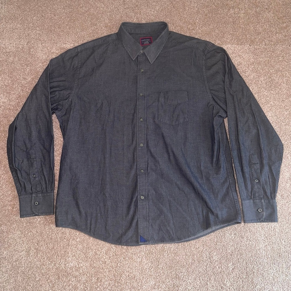 UNTUCKit Mens Chambray Dark Grey Button-Up Long Sleeve Shirt 100% Cotton X-Large